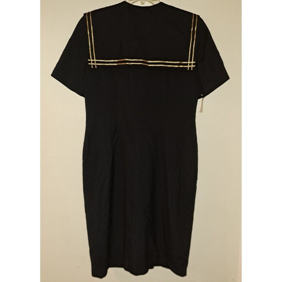 Vintage Leslie Fay Black Gold Trim Front Button Sheath Sailor Style Dress Sz 12 - Picture 4 of 7
